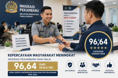 Kepercayaan Masyarakat Meningkat, Imigrasi Pekanbaru Raih Nilai 96,64 pada Survei Antikorupsi dan Kualitas Pelayanan Juni 2026
